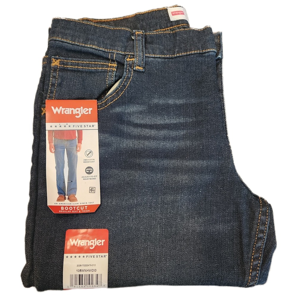 Wrangler Five Star Boys Jeans 12 Husky Bootcut Dark Wash Adjust-to-Fit 105WNHWDG